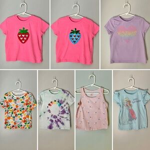 6-piece Size 5 Girls Short Sleeved Shirt Set - sequin, Disney, strawberries